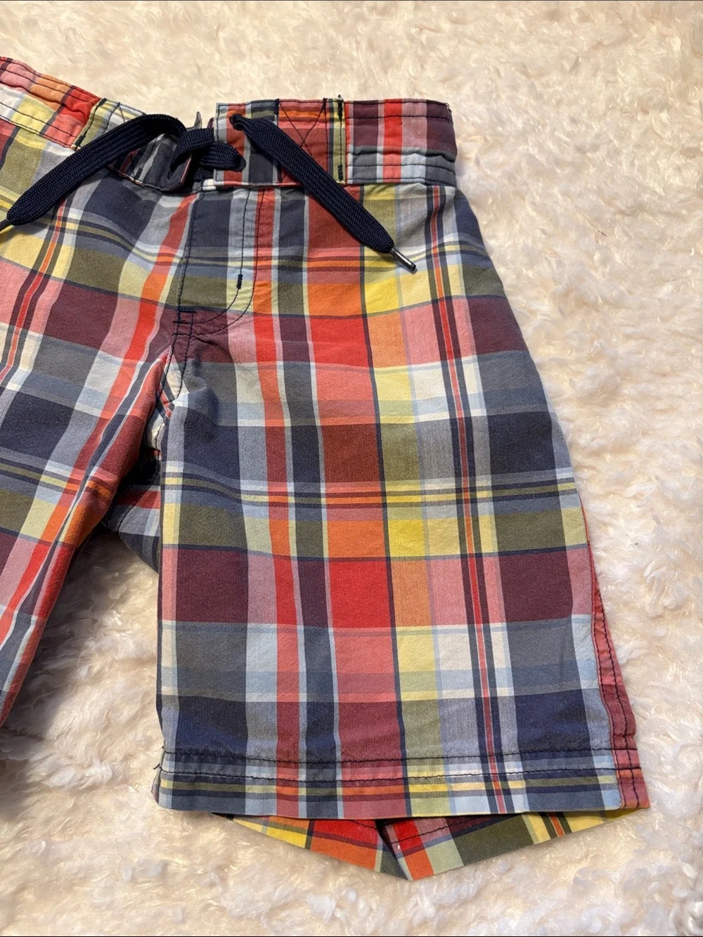 Jamie and Jack Plaid Multicolor Drawstring Swim Trunks Size 4
